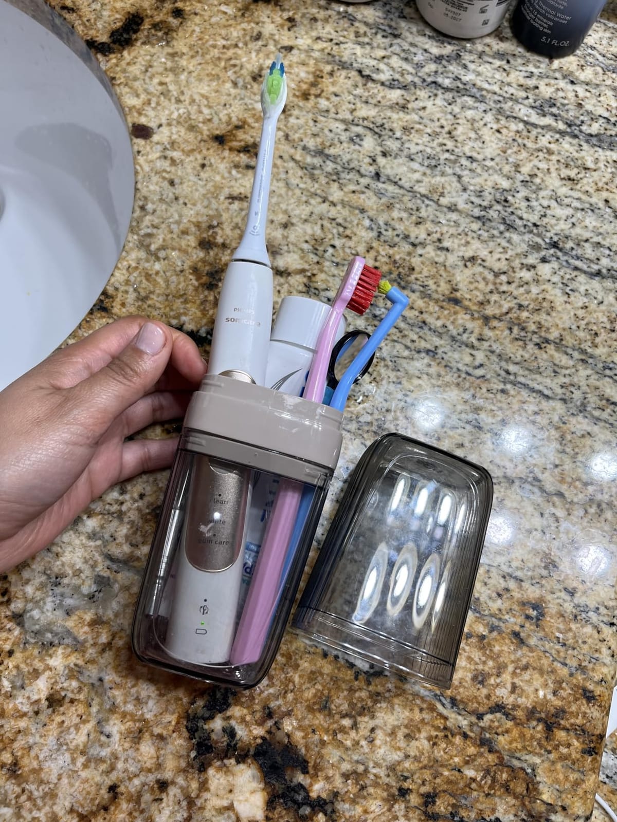 Topavatop Toothbrush Travel Case, 2 in 1 Toothbrush Holder and Rinse Cup, Large Capacity Toothbrush Cup with Cover, Portable Travel Toothbrush Holder for Traveling, Camping, Trip - 1Pcs - Beige&Clear customer photo 2