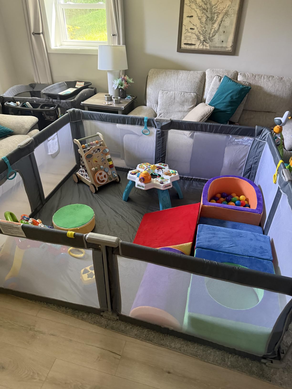OMZER Foldable Baby Playpen, 71x59 Inch Large Collapsible Play Yard | Large play area, quick 60-second setup, easy fold storage, breathable mesh walls, zipper door, carry bag included for travel customer photo 2