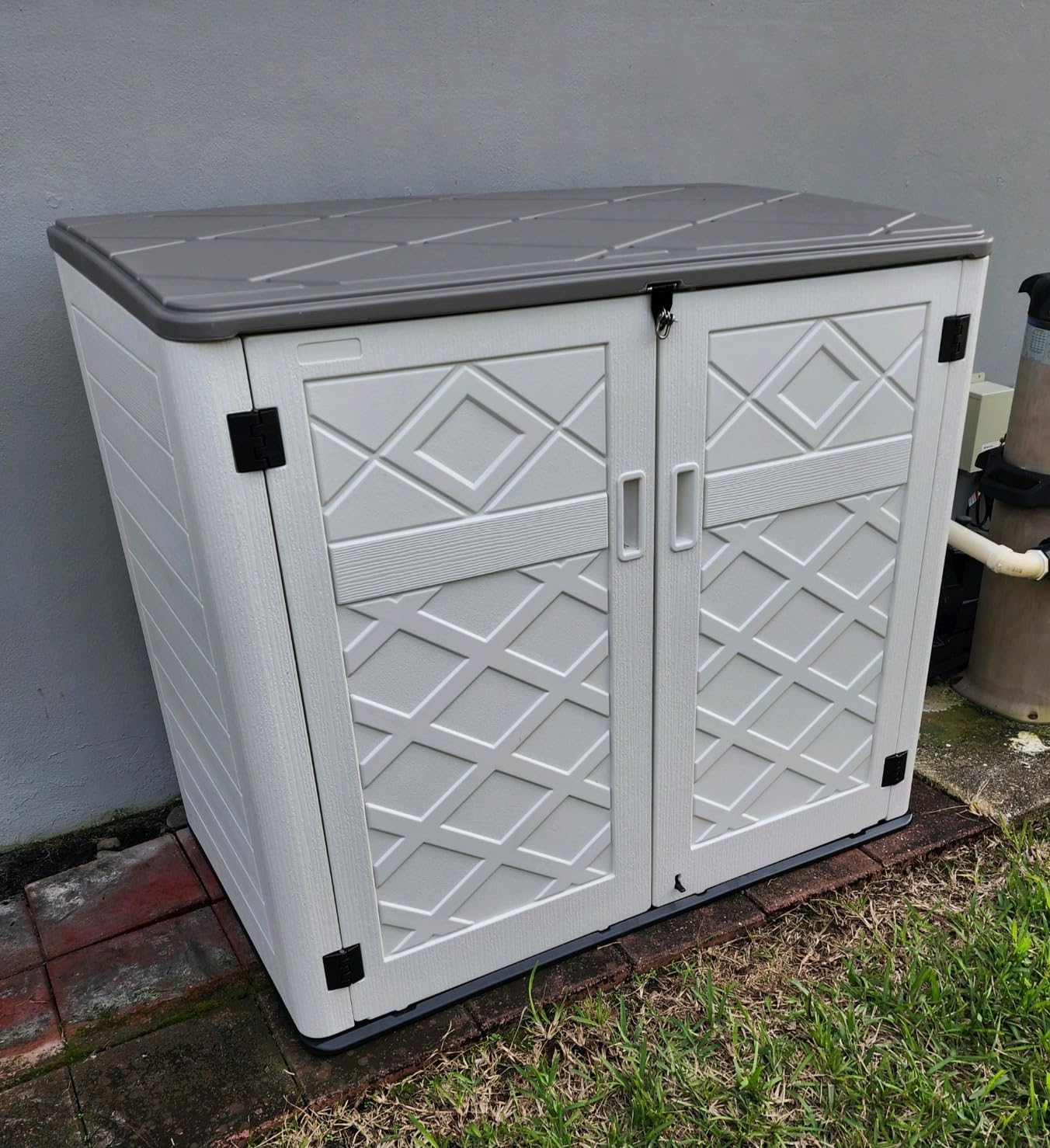 KINYING Outdoor Storage Shed,57 Cu.ft Vertical Outdoor Storage Cabinet Waterproof, Outdoor Resin Tool Shed for Patio Furniture, Garden Tools, Pool Accessories, Lawn Mower(Coffee Color) customer photo 2