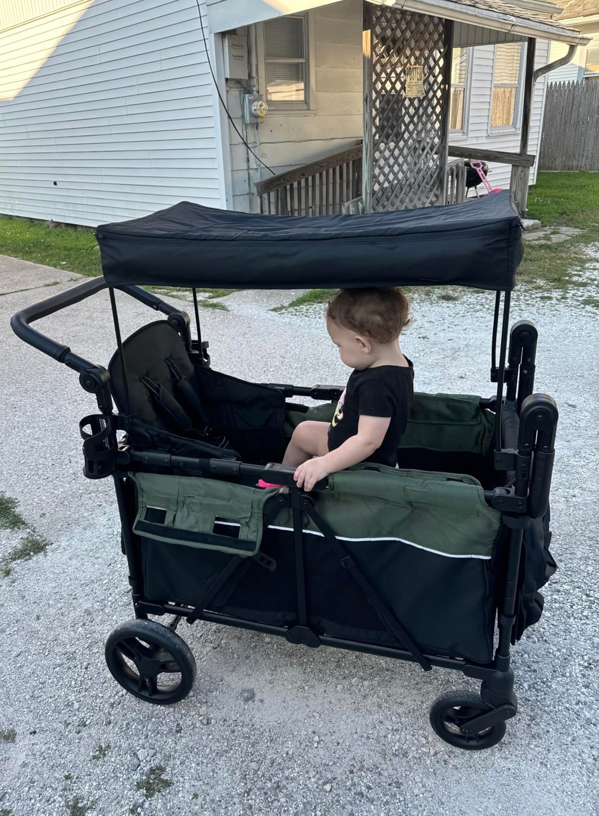 Delta Children - Jeep Aries Stroller Wagon - Premium Wagon for 2 Kids with Convertible Seats, Adjustable Push/Pull Handles, Removable Canopy & Flat Fold - Greenguard Gold Certified, Grey customer photo 2