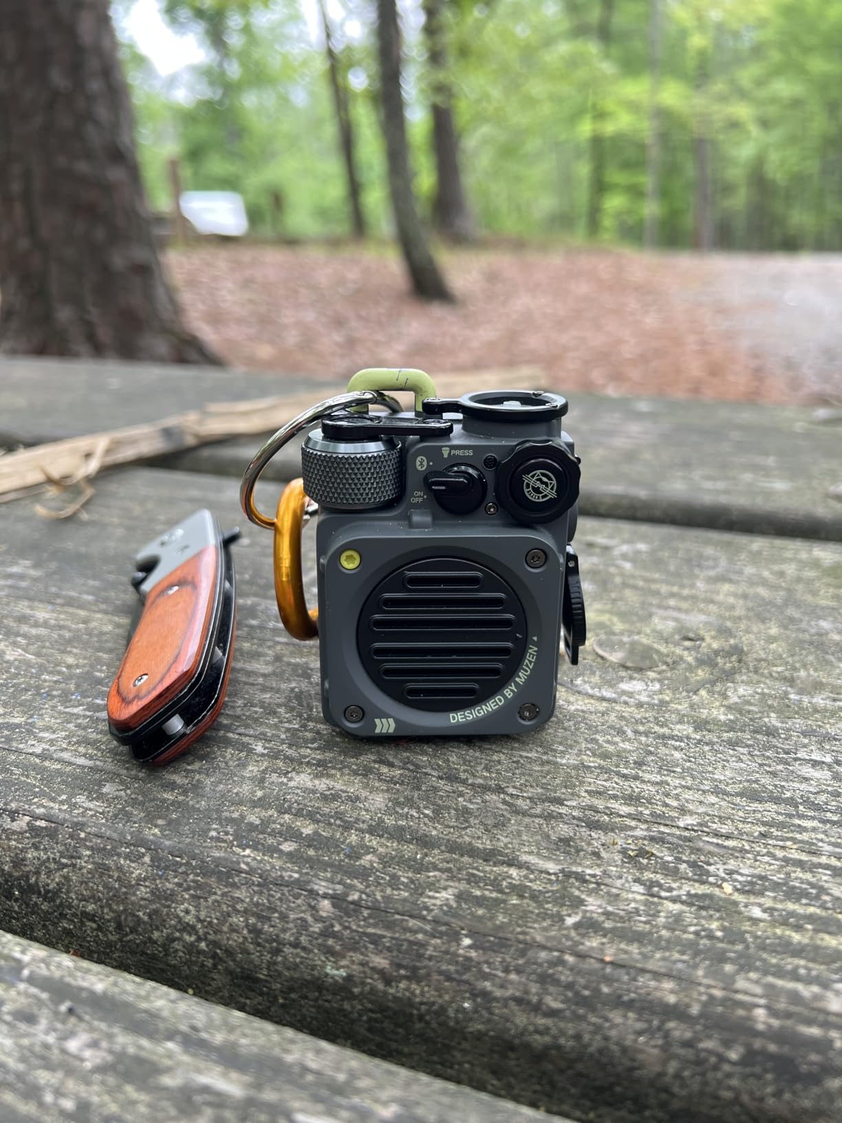 Muzen Upgraded Wild Mini 3.0 Outdoor Portable Wireless Bluetooth Speaker with FM Radio, Phone Charger/15H Playtime/IPX5 Waterproof/3 Mode Flashlight, Rugged Gear for Man Camping/Hiking/Travel(Green) customer photo 1