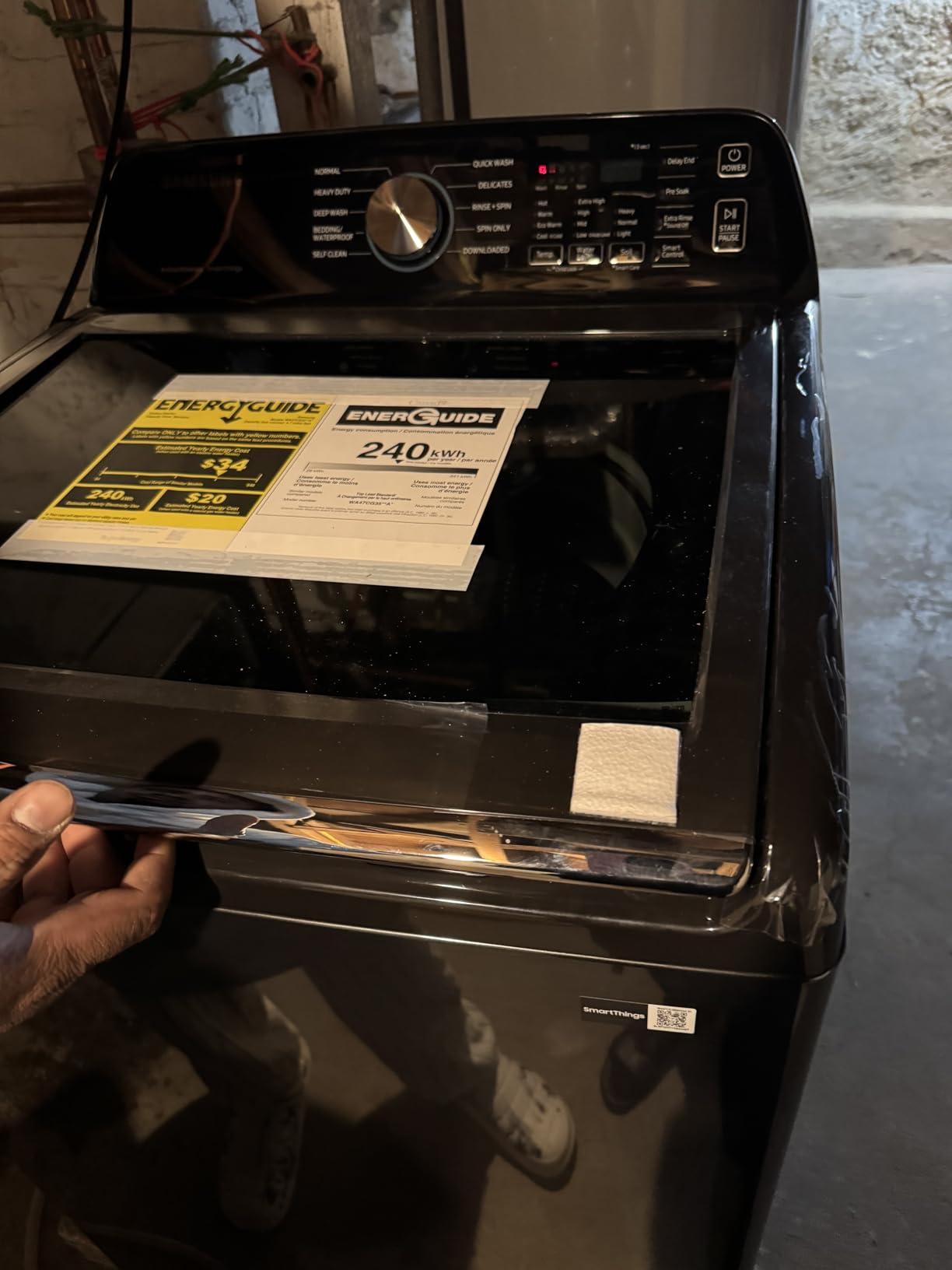 Samsung Smart 4.7 Cu Ft Top Load Washer & 7.4 Cu Ft Electric Dryer, Sensor Stops Overdrying, Low Vibration Quiet Wash, WaterJet w/Power Cords, Hoses, Vent Duct, 1 Year CPS Protection Bundle (White) customer photo 1