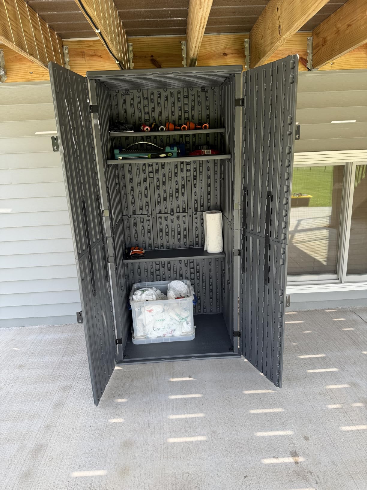 EHHLY Heavy Duty Tall Storage Cabinet Outdoor Weatherproof, 28 Cuft Garage Storage Cabinet with 4 Adjustable Shelves, Lockable Kitchen Pantry Closer Organizer, 31Wx23Lx66H, Sage Grey customer photo 1
