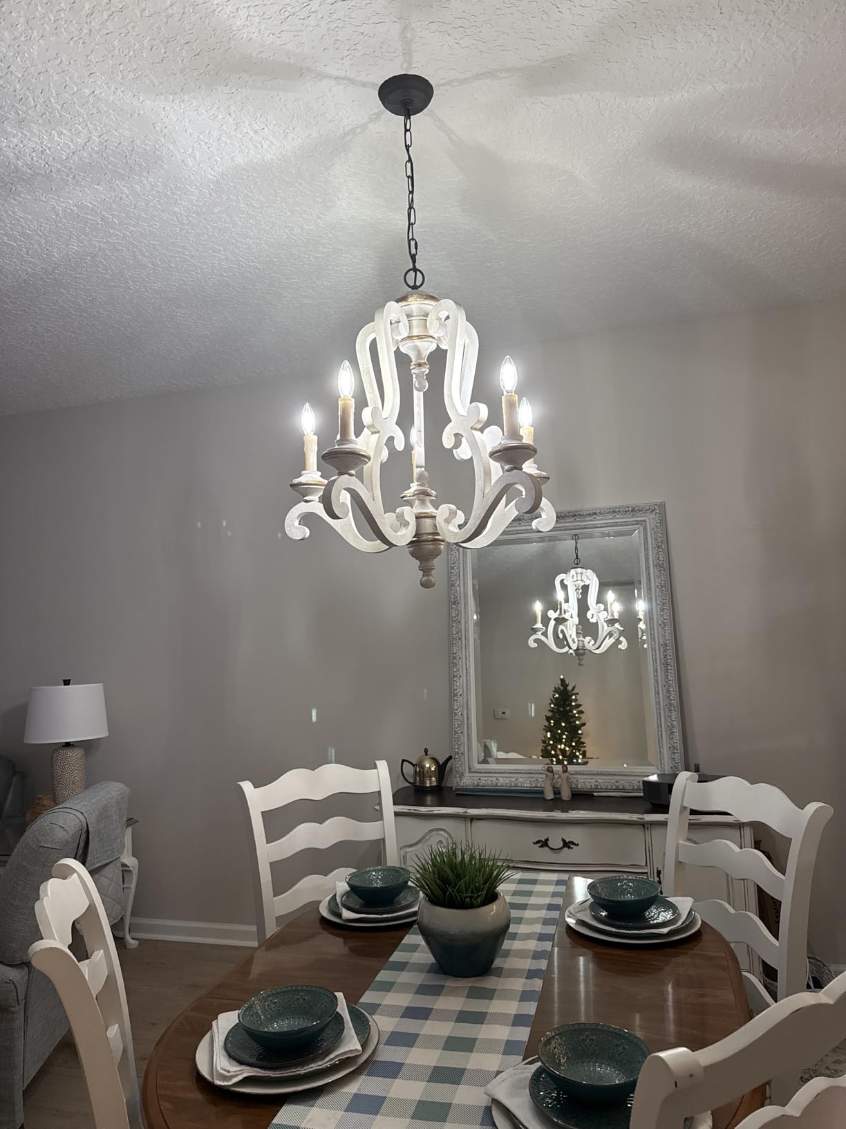 Farmhouse Wood Chandelier Light Fixture, 16 Inch Dining Room Light Fixture customer photo 2