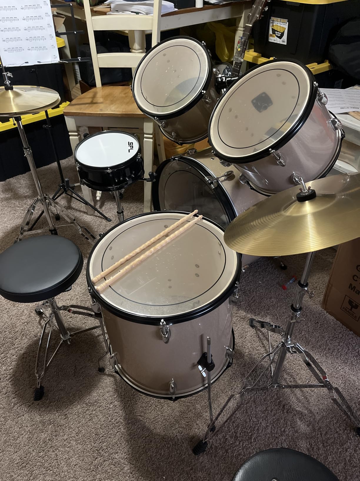 Ktaxon 22 Inch Drum Set Adult, 5-Piece Full Size Poplar Drumset, Silver customer photo 1