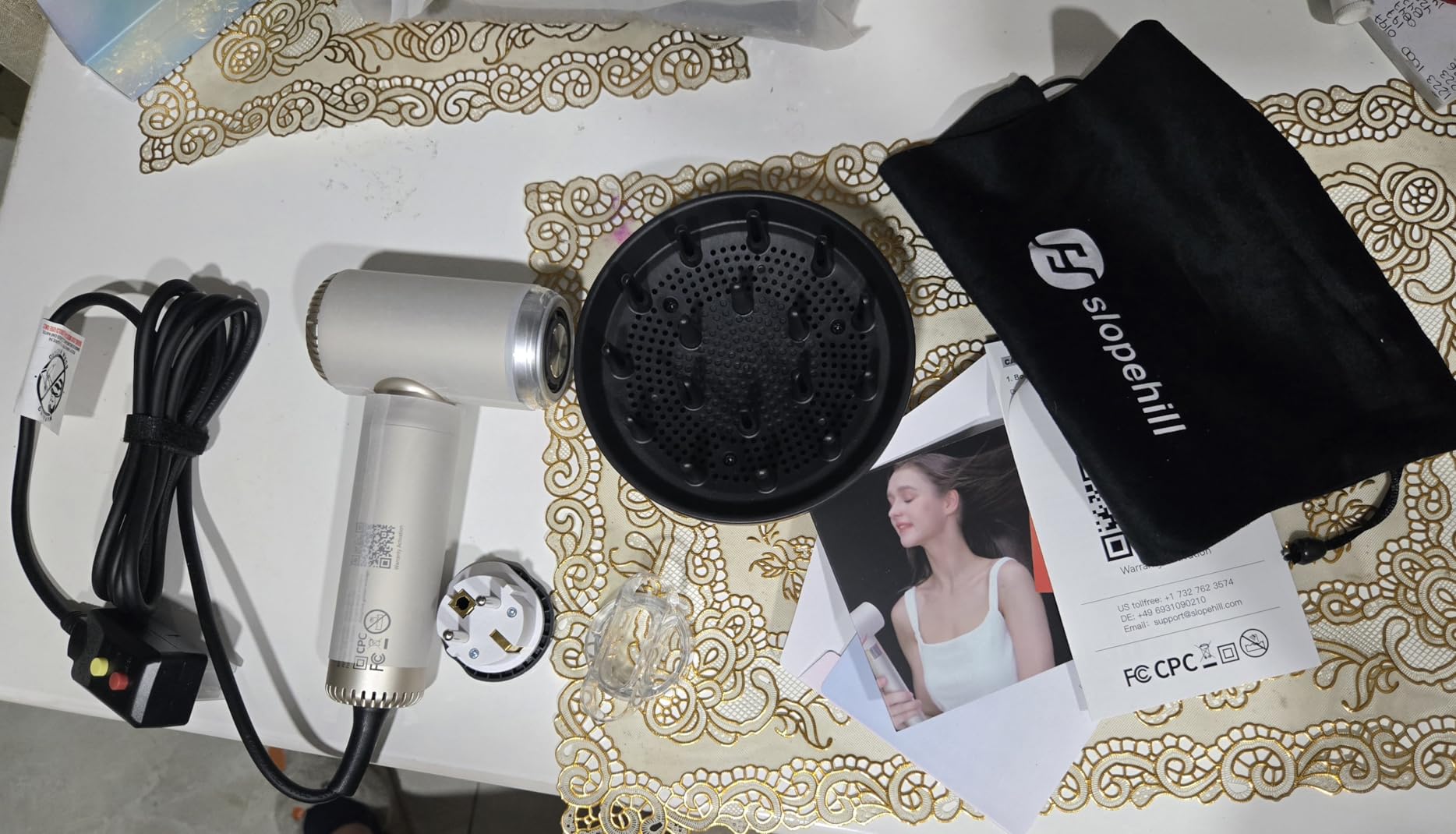 Slopehill Dual Voltage Travel Hair Dryer with Diffuser, Ionic, 1500W, Gold, Lightweight & Portable, Global Auto Volt 100V-240V customer photo 1