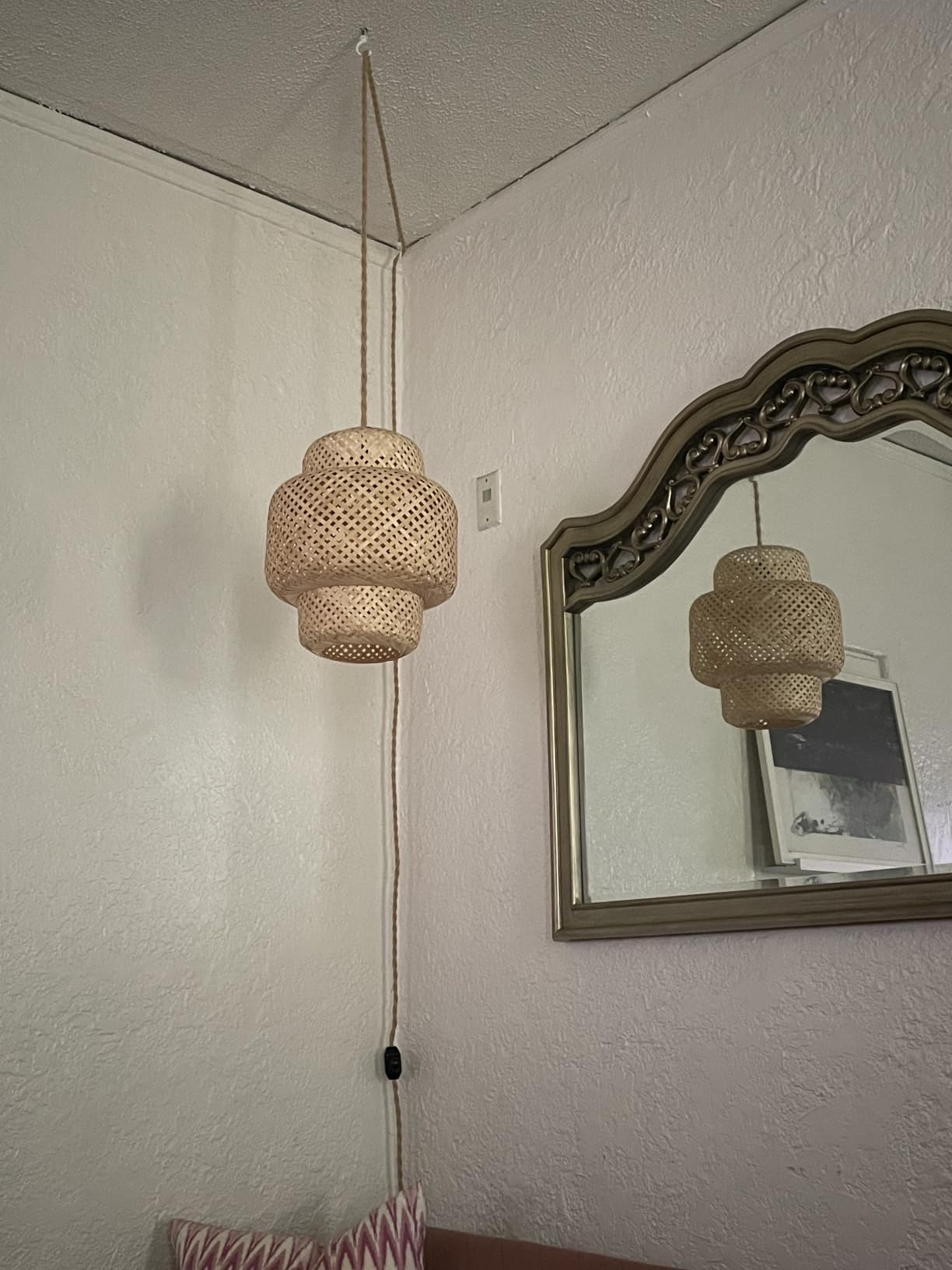 QIYIZM Pink Plug in Pendant Light Glass Hanging Lights with Plug in Cord Boho Hanging Lamp Gold Mid Century Modern Vintage Dimmable Flower Plug in Chandelier Ceiling Fixture for Living Room,Bedroom customer photo 1