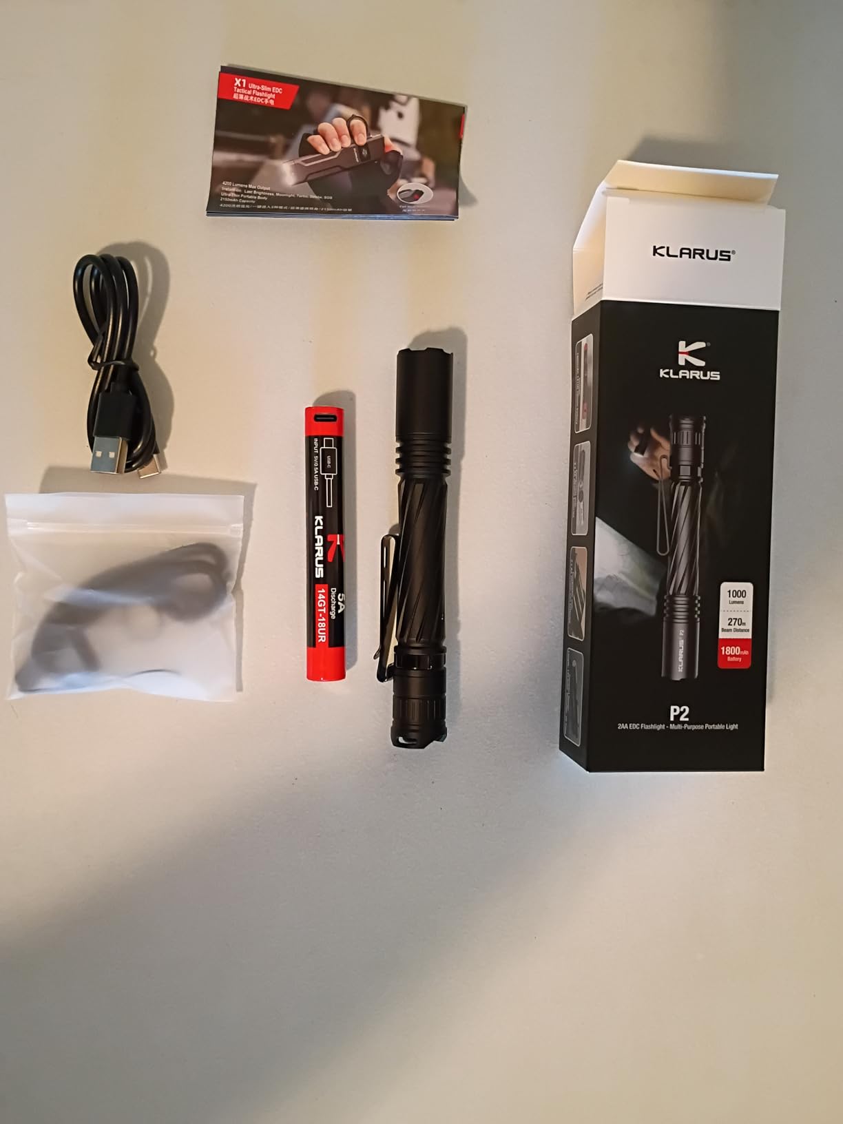 klarus P2 Tactical Pen Light, 1000 Lumens 886ft Throw, USB-C Rechargeable or 2AA Compatible, IPX8 Waterproof Small EDC Pocket Flashlight for Office Home Security customer photo 2