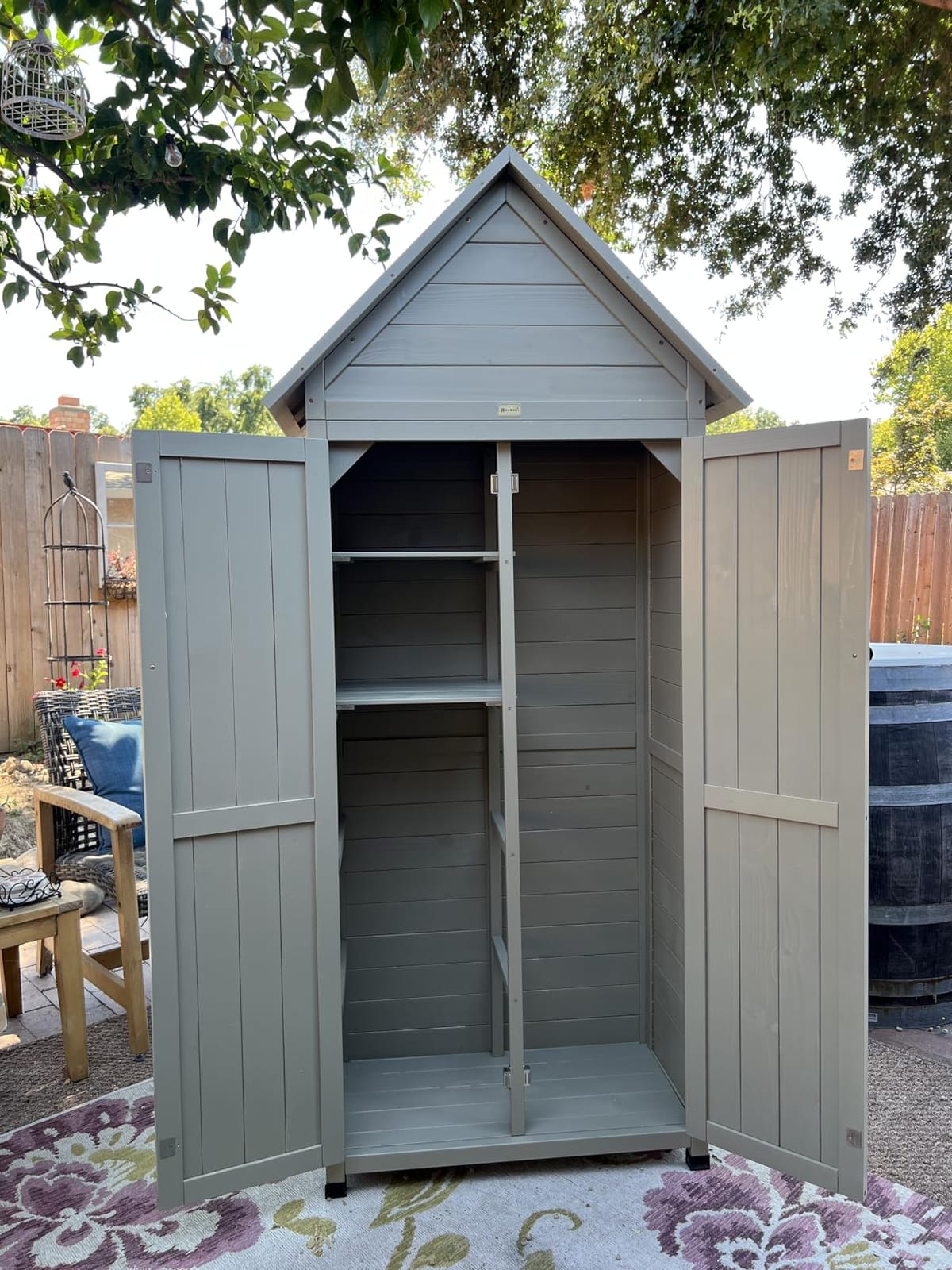 Outdoor Storage Shed with Floor & Adjustable Shelves, Wooden Garden Tool Cabinet Weatherproof, 71