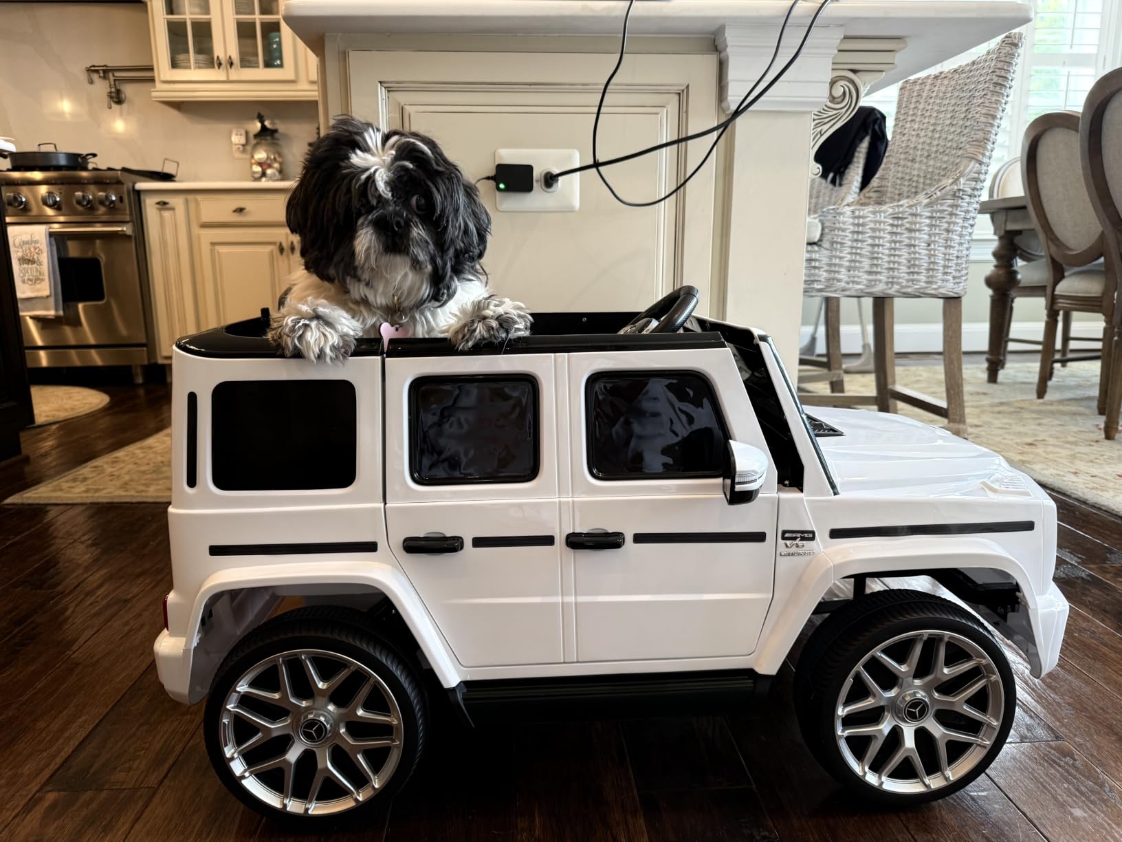 ELEMARA Licensed Mercedes-Benz AMG G63 Ride on Toys,Electric Car for Kids W/Parents Control,Electric Powered G Wagon Ride On Truck Toy,Low Battery Prompt,Bluetooth,Flickering Lights/LED Lights, White customer photo 2