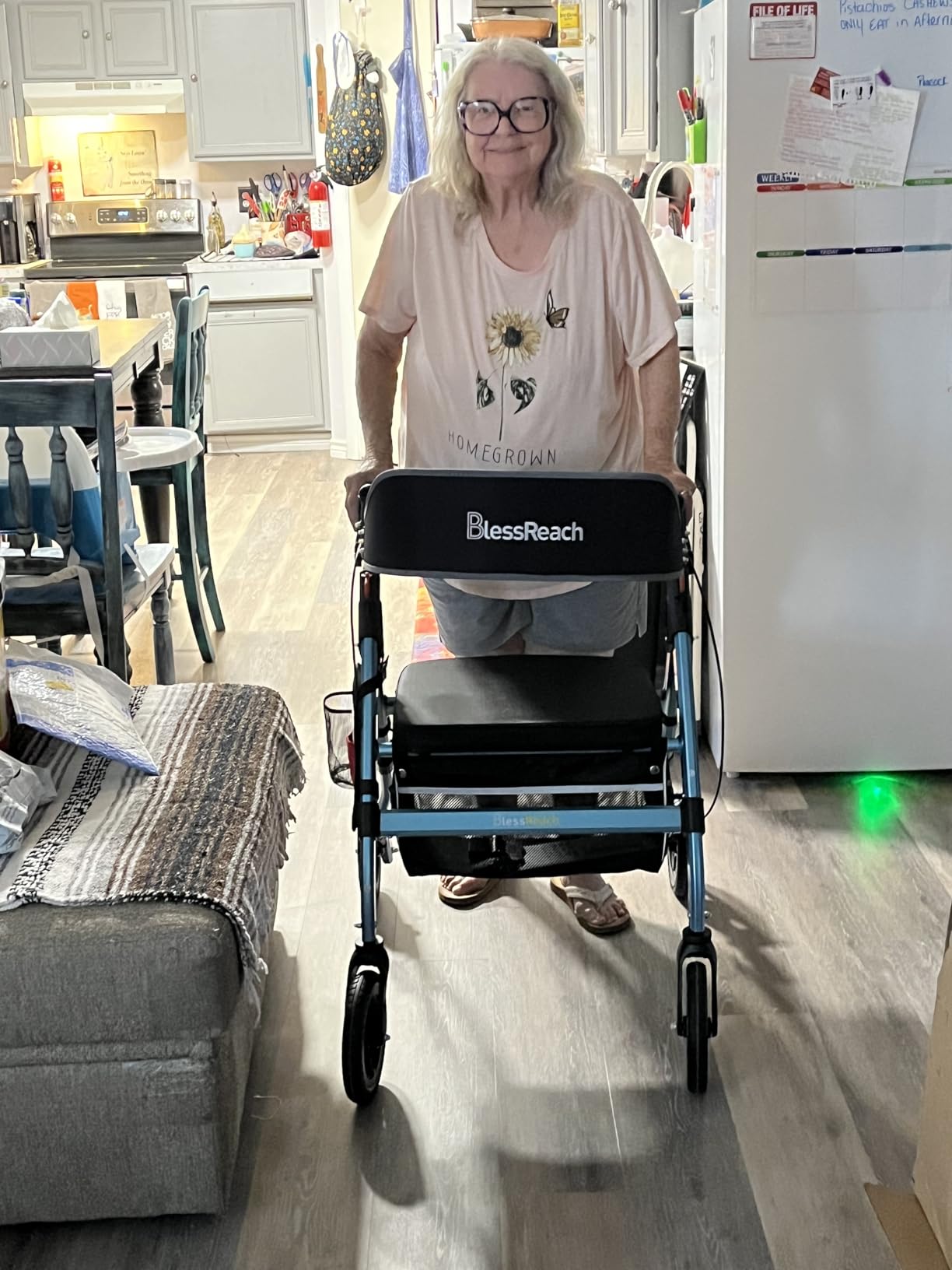 BlessReach Foldable Heavy-Duty Rollator Walkers with Seat for Seniors, Gray customer photo 1