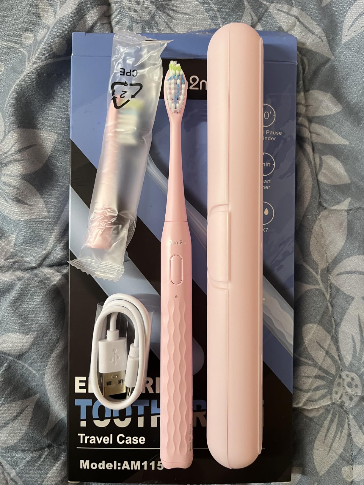 7AM2M Sonic Travel Electric Toothbrush for Adults & Kids, Travel Case & 2 Brush Heads, 1 Charge for 90 Days, Type-C Rechargeable Sonic Toothbrush, Compact Design for Daily/Travel Use - Pink customer photo 2