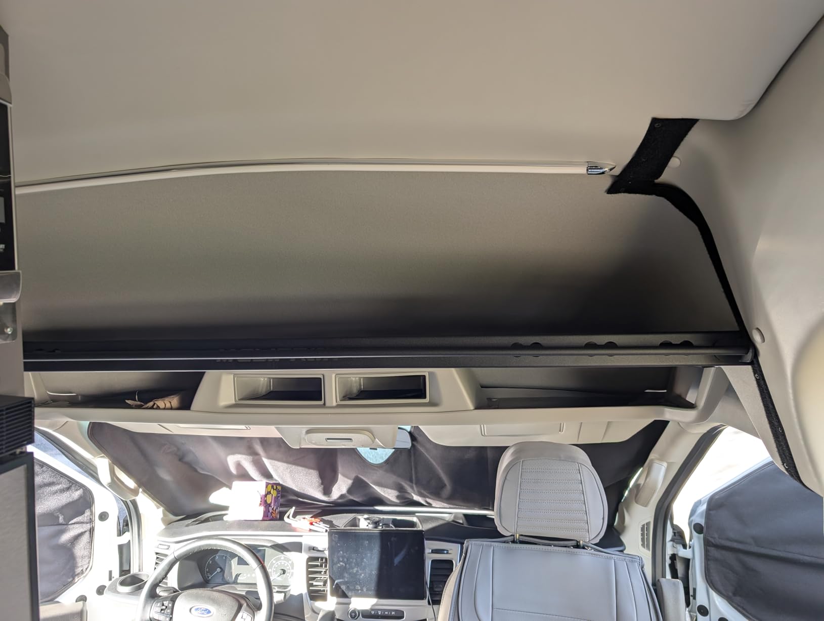 MELIPRON Van Headliner Shelf & Curtain Rod Fit for 2015-2026 Ford Transit Medium & High Roof, Overhead Storage Shelf with Modular Mounting Slots, No-Drill Installation for Organized Van Storage customer photo 1