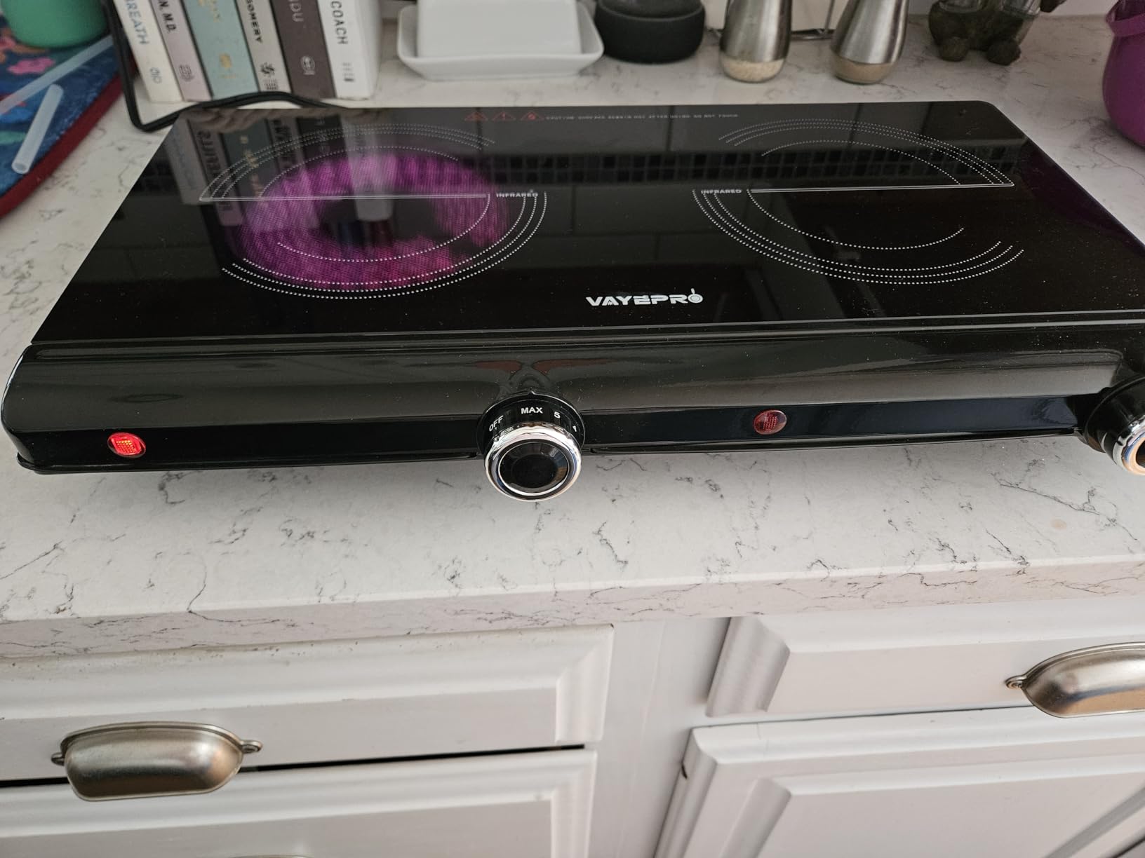 Infrared Double Burner Electric Cooktop, 1800W Portable Electric Stove, 2 Burner Countertop Cooktop for Dorm, Works with Most Cookware customer photo 1
