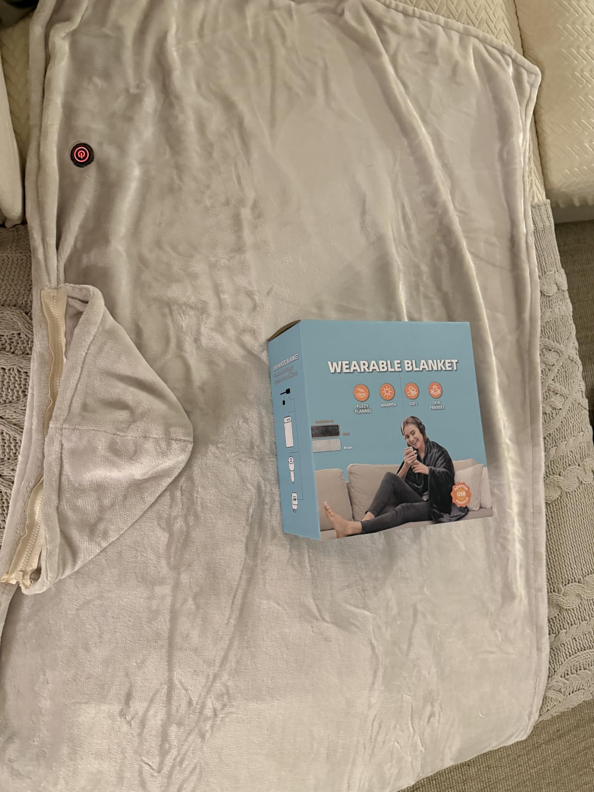 Cordless Heated Blanket with Hood, Rechargeable Wearable Heated Blanket Battery Powered with lasting Battery, Portable Heated Throw Blanket with 9 Heating Zones & 3 Levels, Camping,Shadow Warm Gray customer photo 1