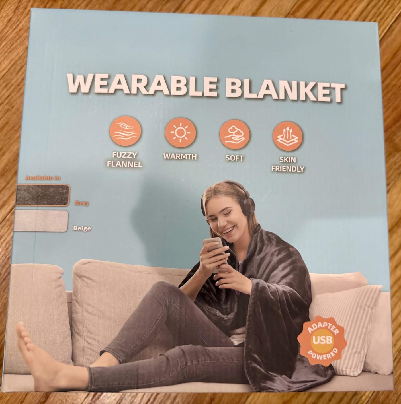 Cordless Heated Blanket with Hood, Rechargeable Wearable Heated Blanket Battery Powered with lasting Battery, Portable Heated Throw Blanket with 9 Heating Zones & 3 Levels, Camping,Shadow Warm Gray customer photo 2