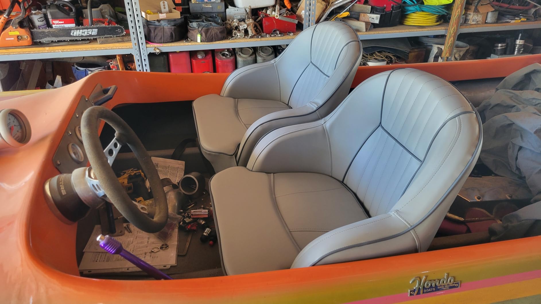 ERGOSEAT Gray Pontoon Captain Seat Marine Captains Chair Boat Bucket Seats | 30% thicker marine vinyl, high density foam, ergonomic,with armrest, Dual 5x5/5x12