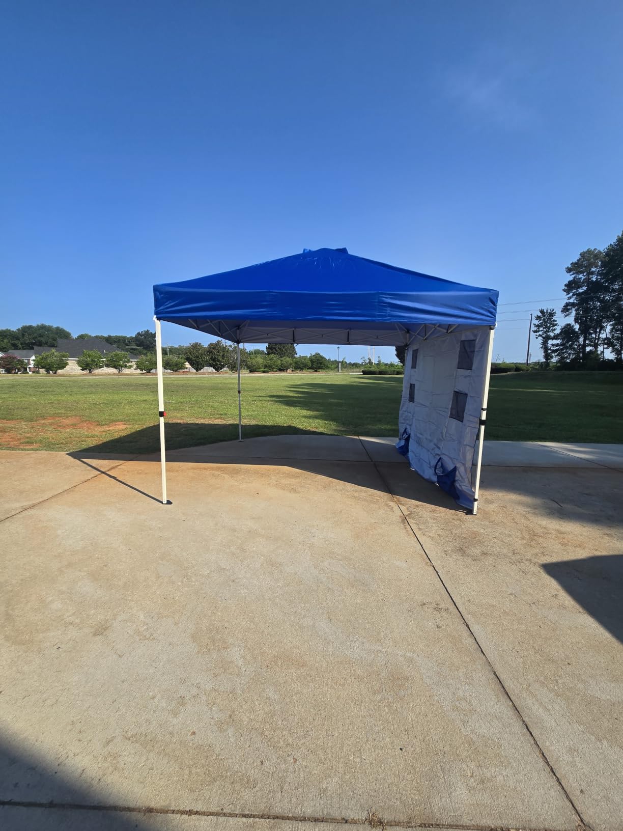 WEIZE 10x10 Pop Up Canopy Tent, 1-Button Push Setup Canopy Tent with 1 Sidewall, Adjustable Height Instant Portable Shelter,Portable Roller Bag, Easy Outdoor Sun Shade for Events,4 Weight Bags,Blue customer photo 1