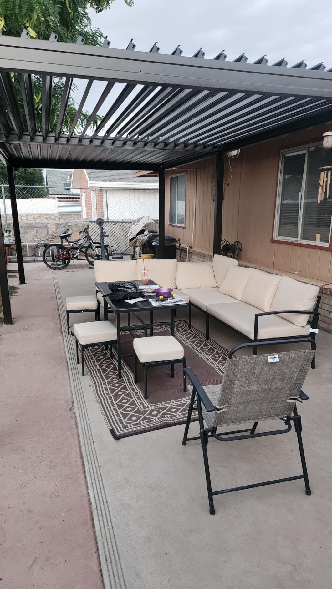 Domi Louvered Pergola 10x16, Outdoor Metal Pergola, Espresso Brown customer photo 1