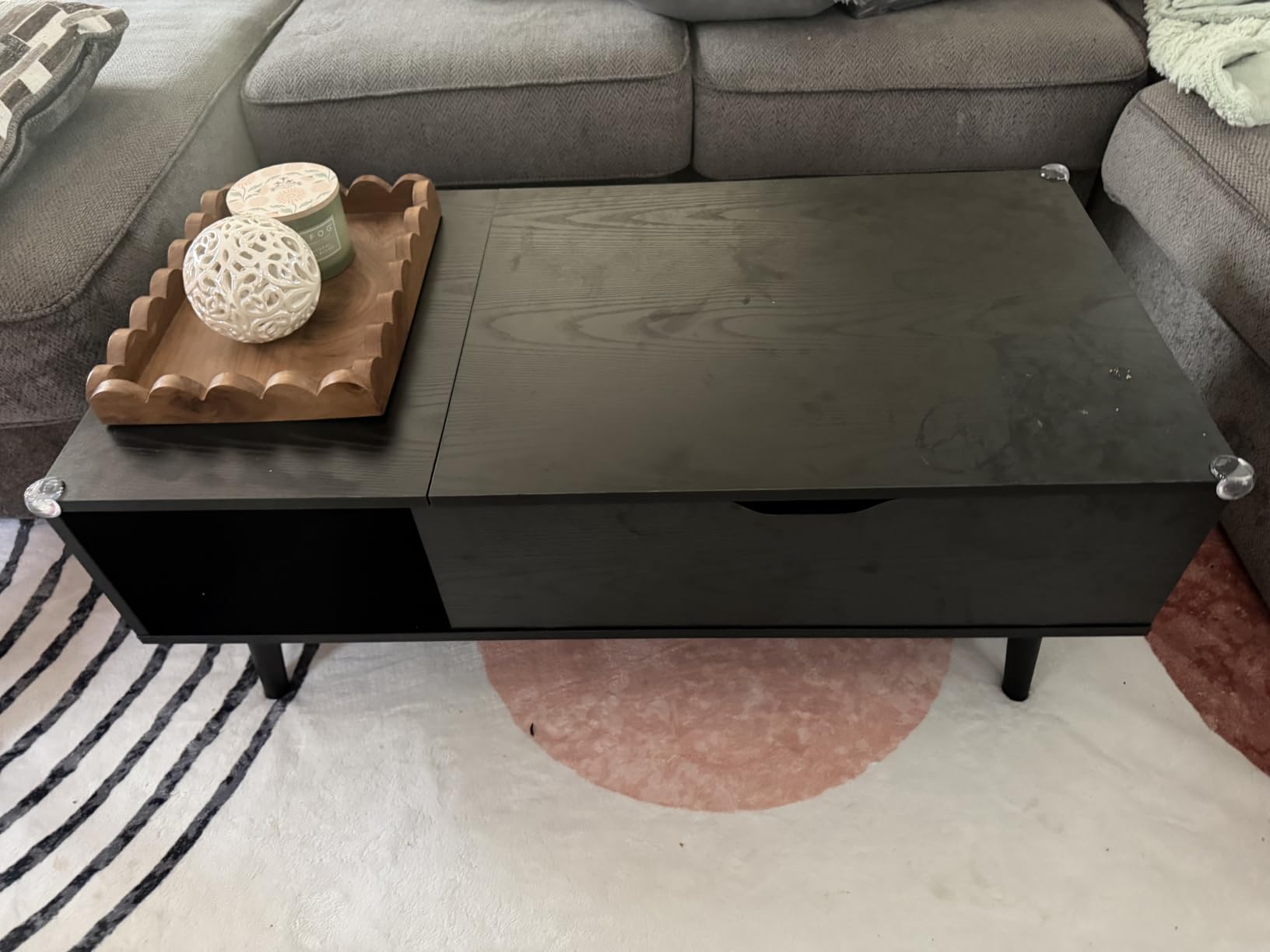 OLIXIS Wood Lift Top Coffee Table with Hidden Compartment and Storage Shelf customer photo 2