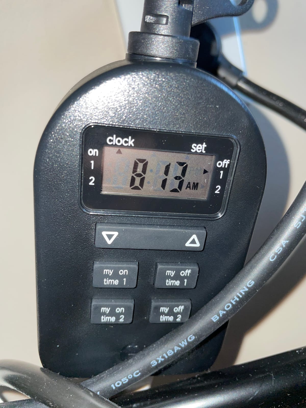 myTouchSmart Indoor/Outdoor Plug-in Digital Timer, One Grounded Outlet, Two Easy-to-Set Custom Daily On/Off Times, Weather Resistant, Ideal for Small Pumps and Seasonal Lighting, 36027 customer photo 1
