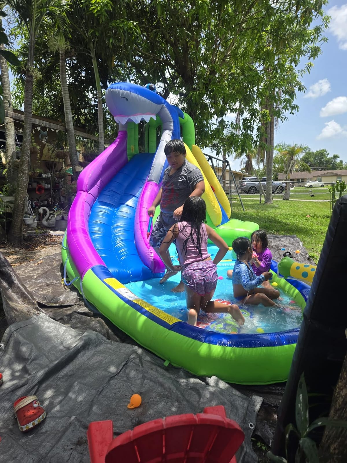 ACTION AIR Inflatable Water Slide, Shark Bounce House with Slide for Wet and Dry, Playground Sets for Kids Backyard, Water Spray & Water Pool, Durable Sewn with Extra Thick Material customer photo 1