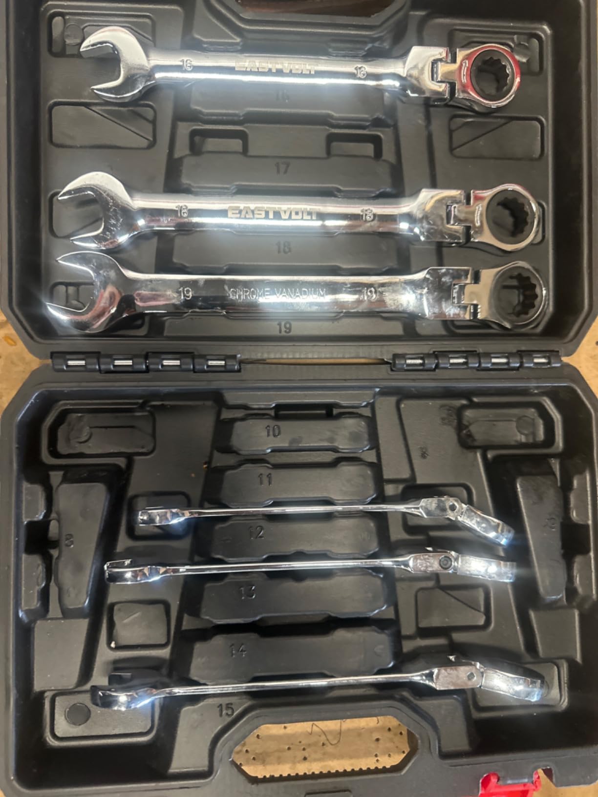 Eastvolt 12-Piece Flex-Head Ratcheting Wrench Set, Metric 8mm-19mm, Combination Ended Spanner kits, Chrome Vanadium Steel with Toolbox, EVHT1201 customer photo 2