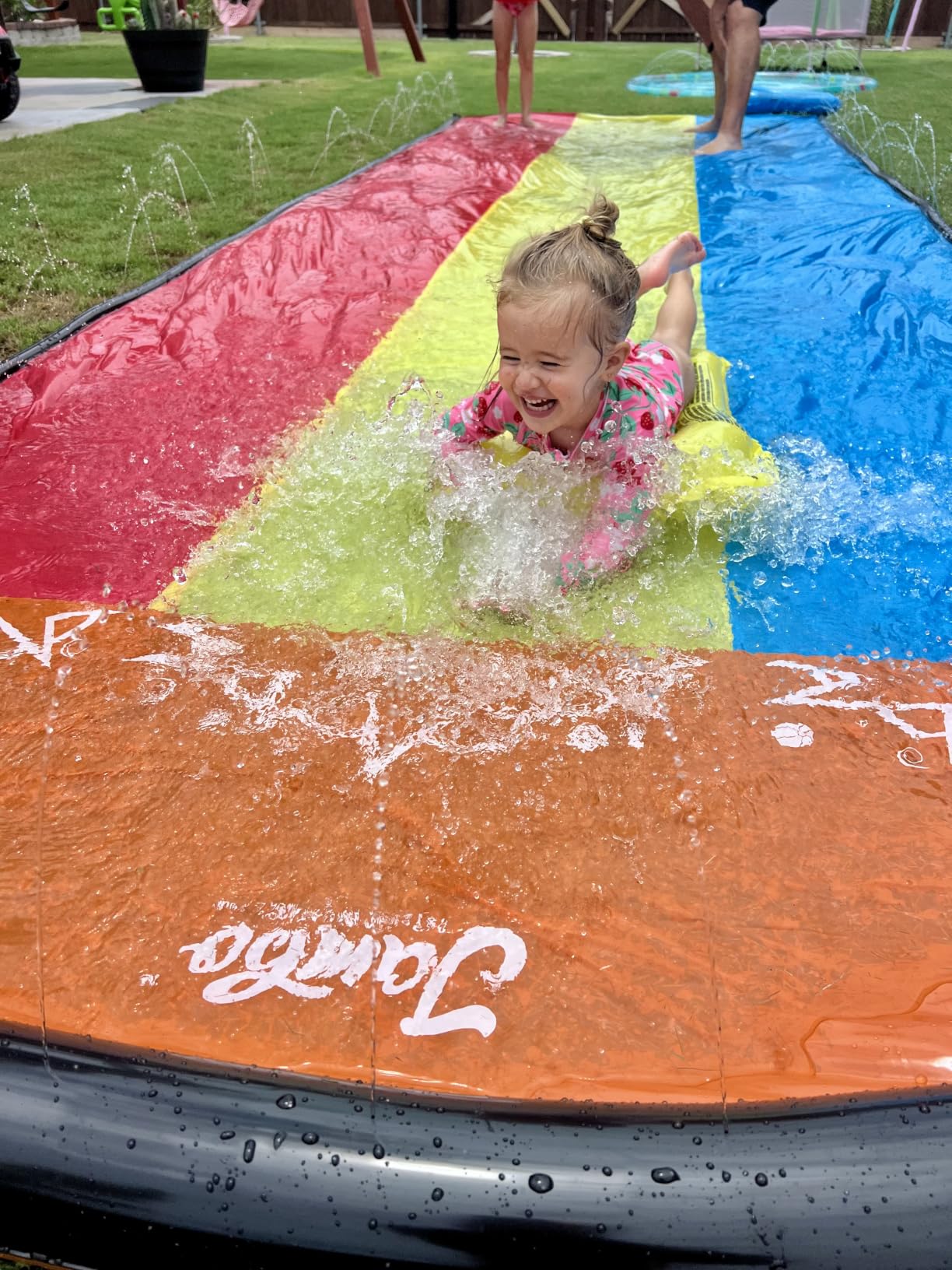 JAMBO Premium Triple Water Slide with 3 Bodyboards, 20Ft Heavy Duty Slip Splash and Slides-Advanced 3-Way Sprinkler System, Splash Pad Mat Backyard Summer Outdoor Water Toys n Long Slides for Kids customer photo 1
