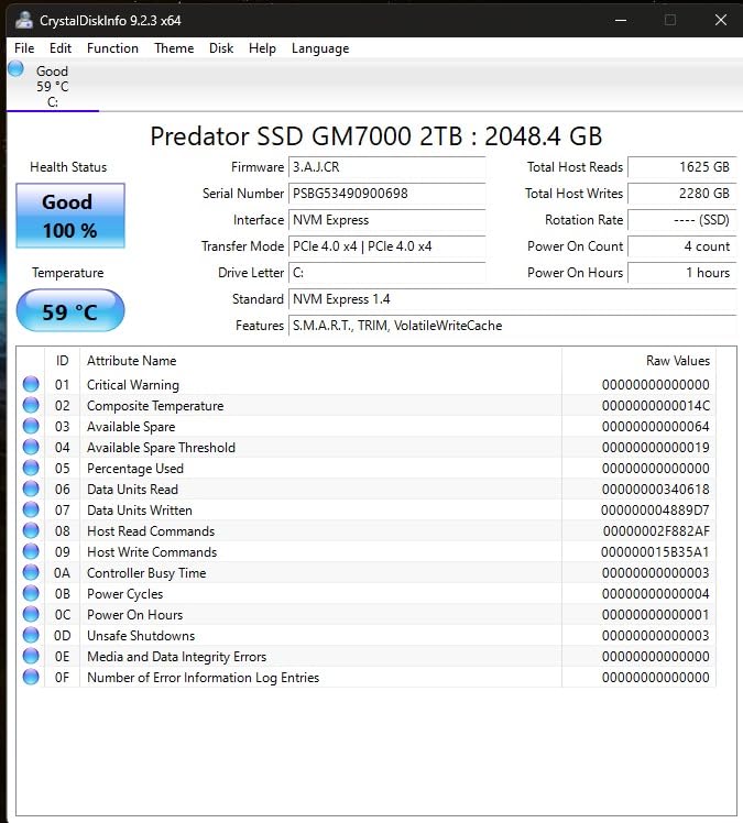 Predator M.2 SSD 2TB GM7000 with DRAM cache NVMe 1.4 2280 PCIe Gen4×4 Ultra high speed (maximum read: 7400MB/s, max write: 6700MB/s) 3D NAND TLC Internal SSD Compatible with PS5 Pro - BL.9BWWR.106 customer photo 1