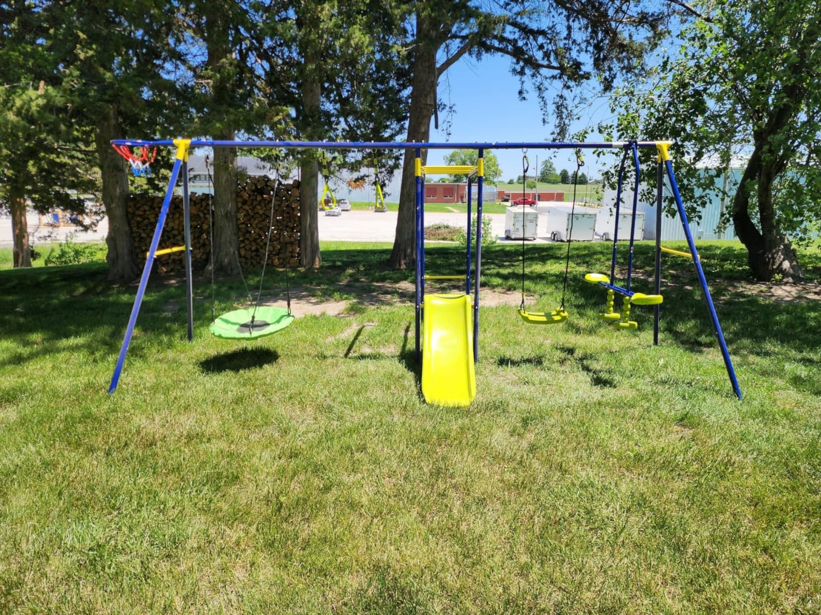 Costzon 660 lbs Swing Sets for Backyard, 7-in-1 Heavy Duty Extra Large Metal Swing Frame w/2 Swings, Glider, Gym Rings, Slide, Monkey Bar, Basketball Hoop, Play Equipment for Indoor Outdoor customer photo 2