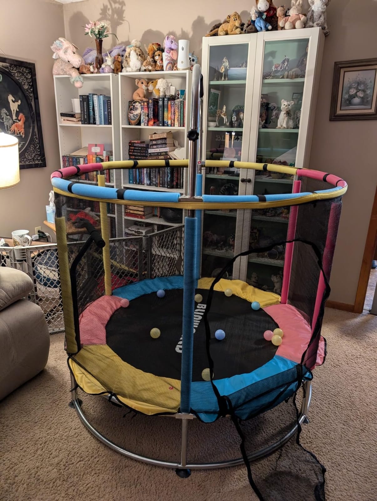 Trampoline for Kids, Adjustable Baby Toddler Trampoline with Basketball Hoop, Round Bottom Indoor Outdoor Toddler with Enclosure customer photo 1