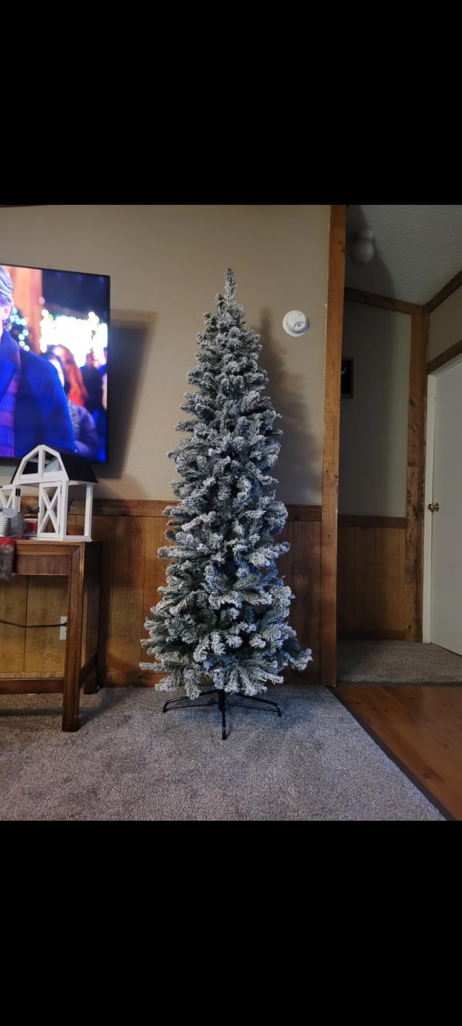 SHareconn 6.5ft Prelit Snow Flocked Artificial Slim Pencil Christmas Tree customer photo 1