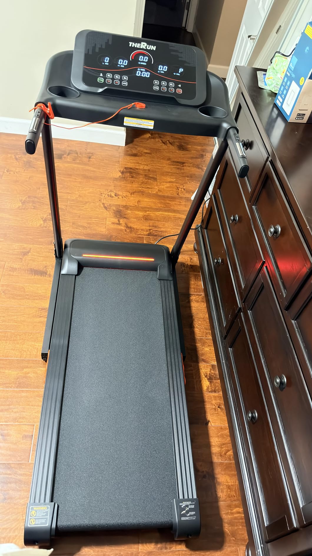 THERUN Home Treadmill with Incline 15% Auto Adjust, 3.0 HP Treadmill with LED Strip, Heart Rate Monitoring Incline,16.5