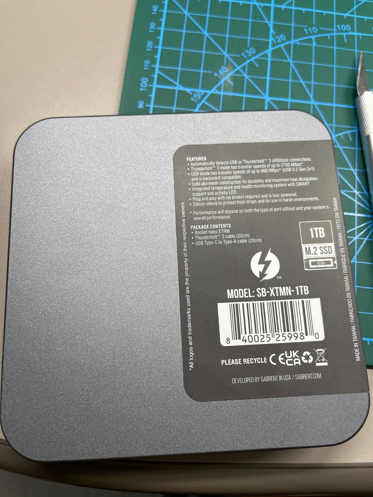 SABRENT Rocket Nano XTRM 2TB External SSD – Thunderbolt 3 | 2700 MB/s | 900 MB/s USB 3.2 Gen 2 | Compact Aluminum | Both Cables Included | Mac, PC, Linux (SB-XTMN-2TB) customer photo 1
